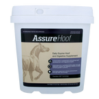 Assure® Hoof,"White plastic supplement tub with front label and snap lid"