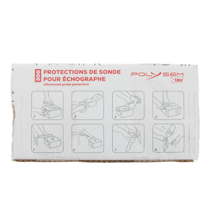 Ultrasound Probe Protector,"Front view of product box with illustrated instruction panels"