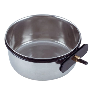 Coop Cups with Bolt Clamp,"Metal coop cup with black bolt clamp"