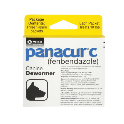 Panacur® C Canine Dewormer,"Front of dewormer box with yellow top flap and dog silhouette"
