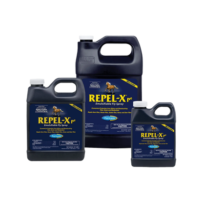 Repel-Xpe Emulsifiable Fly Spray Concentrate,"Three black-handled jugs in assorted sizes"