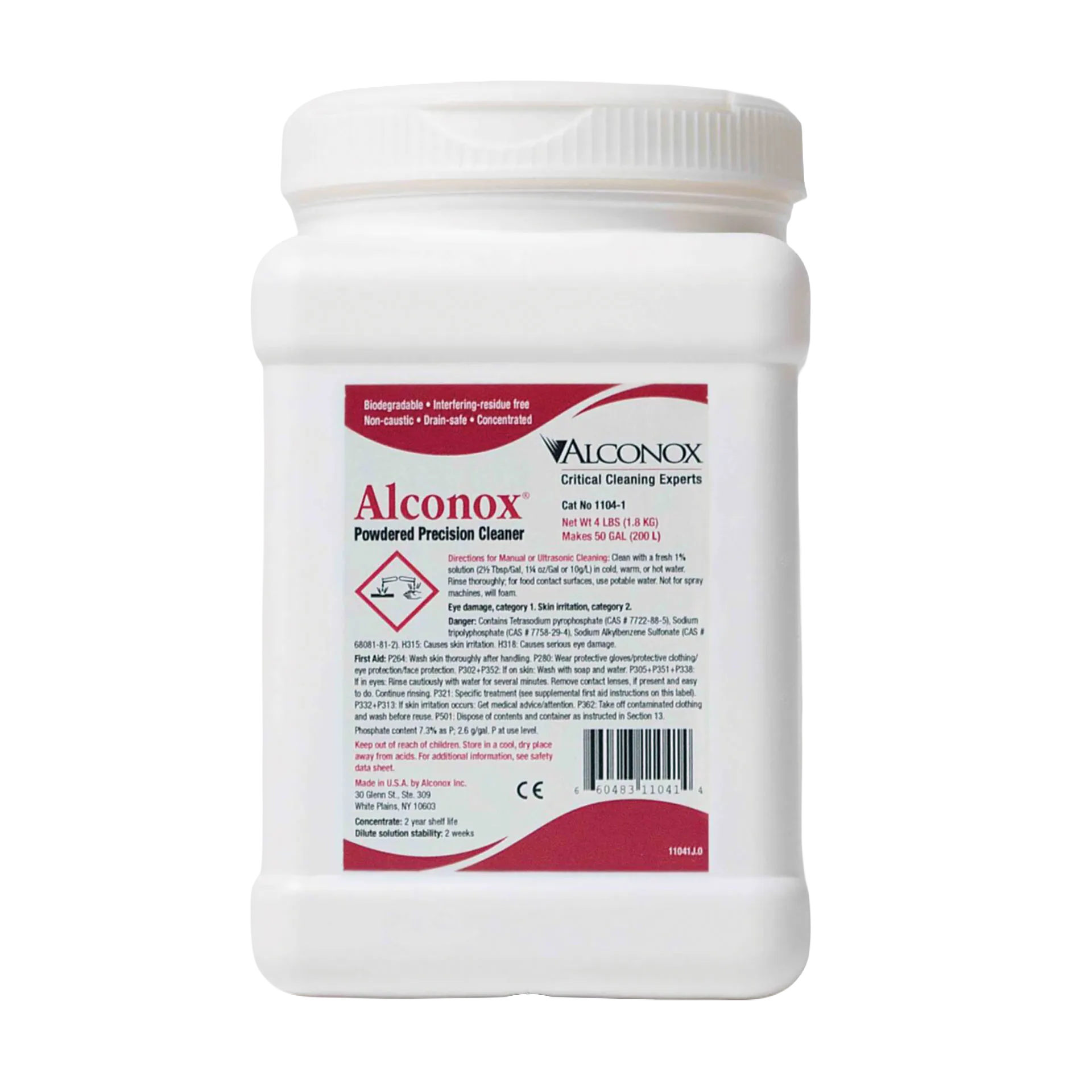 Alconox Detergent,"White plastic detergent jar with screw cap and front label"