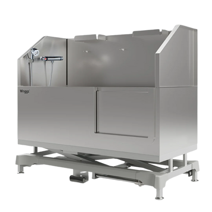 Dog Grooming Electric Tub with Sliding Door by Waggz,"Stainless steel grooming tub with sliding side door and handheld sprayer"