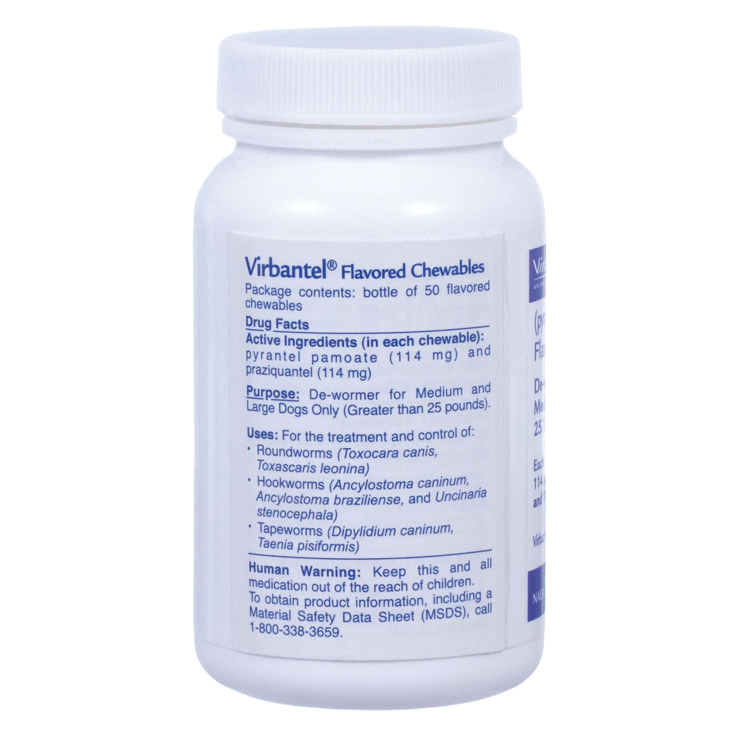 Virbantel® Flavored Chewables,"White plastic bottle with screw cap and front label"