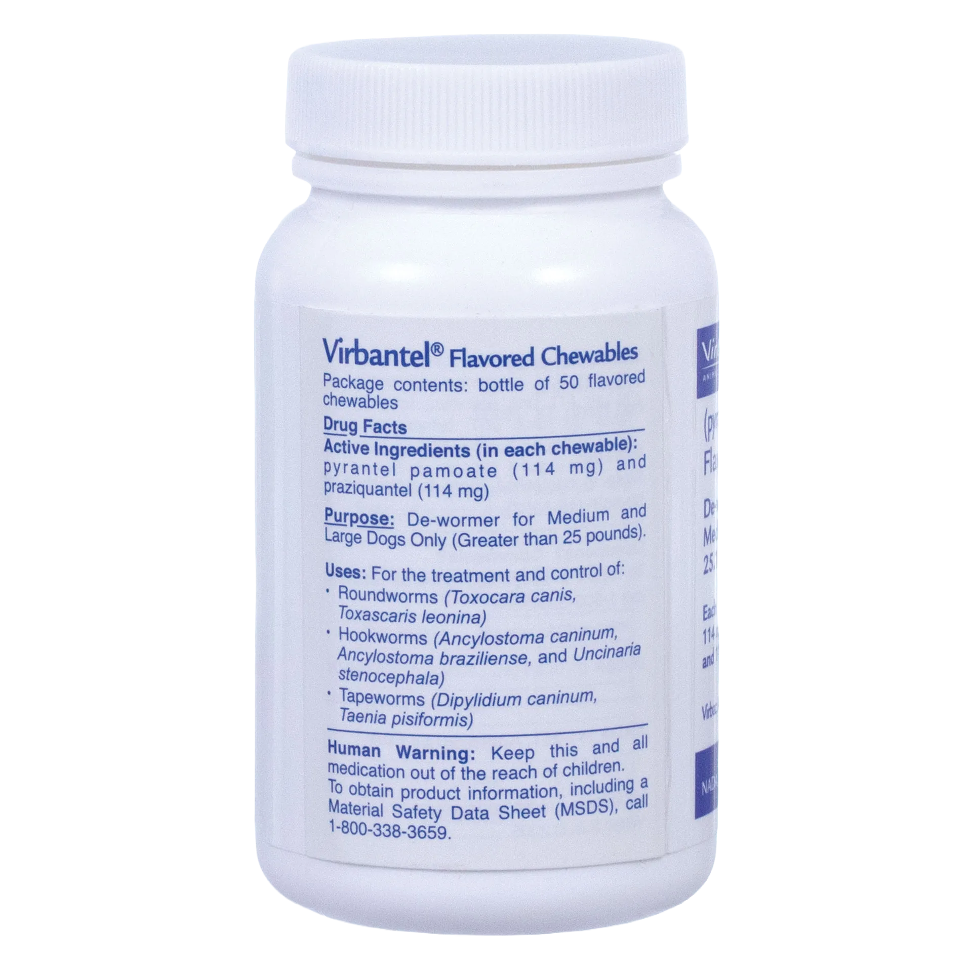 Virbantel® Flavored Chewables,"White plastic bottle with screw cap and front label"
