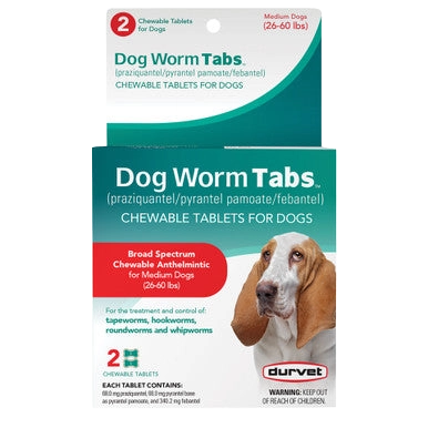Dog Worm Tabs,"Front view of tablet box with dog photo"