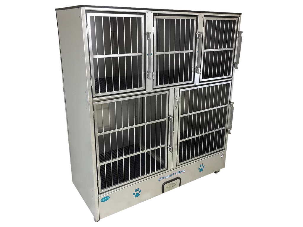 Cage Banks,"Six-compartment metal cage bank with barred doors"