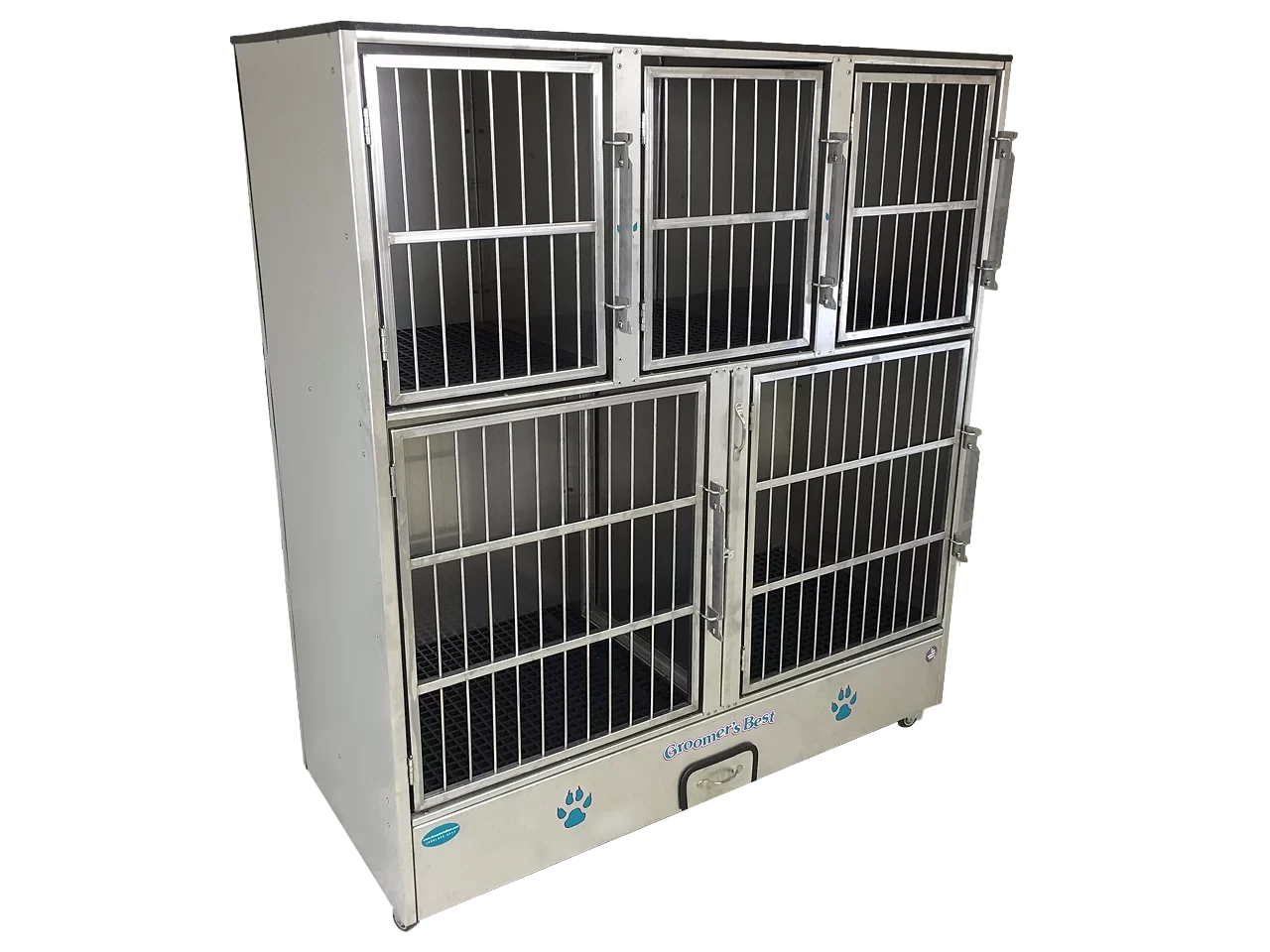 Cage Banks,"Six-compartment metal cage bank with barred doors"