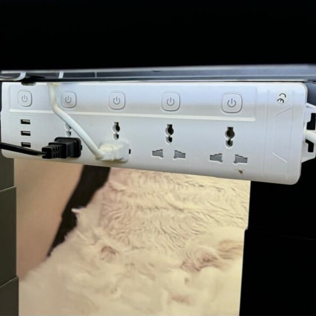 Premium Electric Table by TZGroom,"Underside power strip with multiple outlets and USB ports"