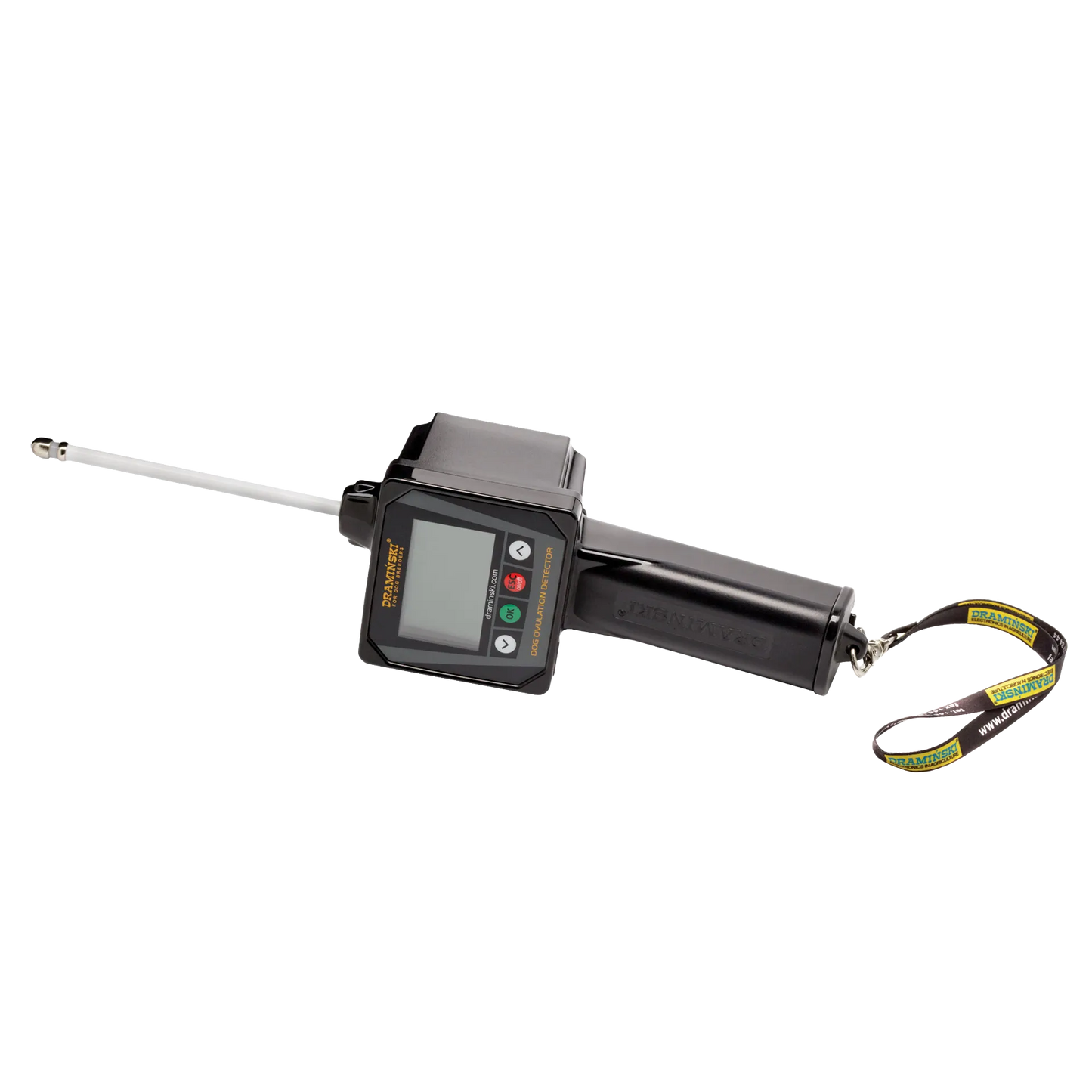 Draminski Dog Ovulation Detector,"Black handheld detector with probe and wrist strap"