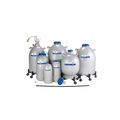 LD Series Tanks- Nitrogen Storage Only,"Group of white tanks with blue caps and wheeled bases"