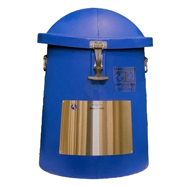 Protective Shipping Carton - Doble 34,"Blue cylindrical carton with domed lid and metal latches"