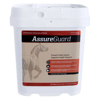 Assure® Guard,"White plastic tub with tamper-evident lid and horse label"