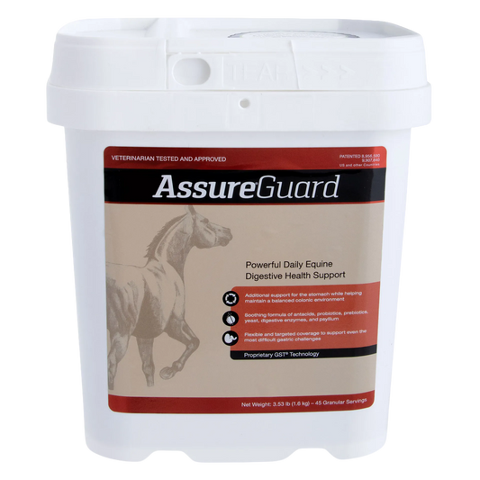 Assure® Guard,"White plastic tub with tamper-evident lid and horse label"