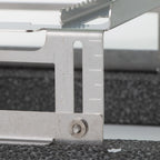 Floating Straw Rack,"Metal rack side detail with height adjustment slots"