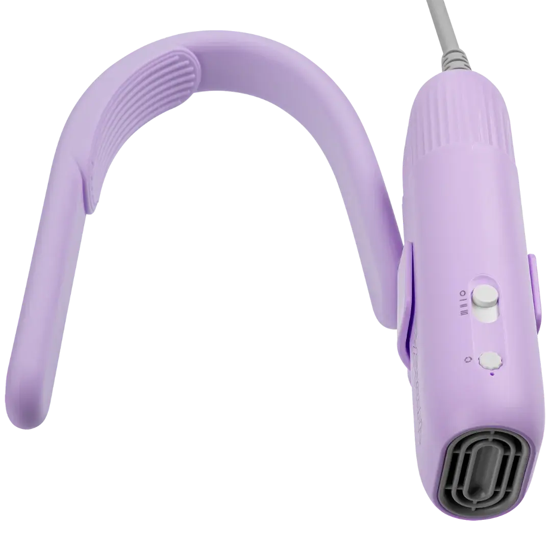 Mini Portable Neck Dryer by TZGroom,"Purple wearable neck dryer with corded handheld fan unit"