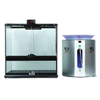 Puppywarmer® Oxygen Concentrator,"Glass pet incubator with adjacent oxygen concentrator unit"