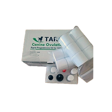 Target Canine Ovulation Test Kit,"Test kit box with reagent bottles, droppers, and vial rack"