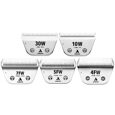 CeramicEdge Wide Blade Set of 5 by Andis,"Five clipper blades arranged in two rows"