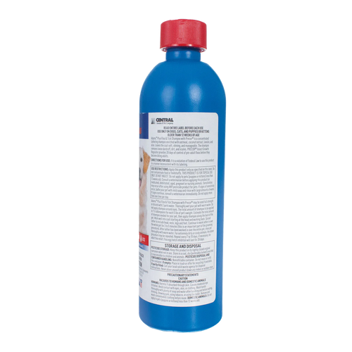 Adams™ Plus Flea and Tick Shampoo with Precor®,"Blue bottle with red cap and back label"