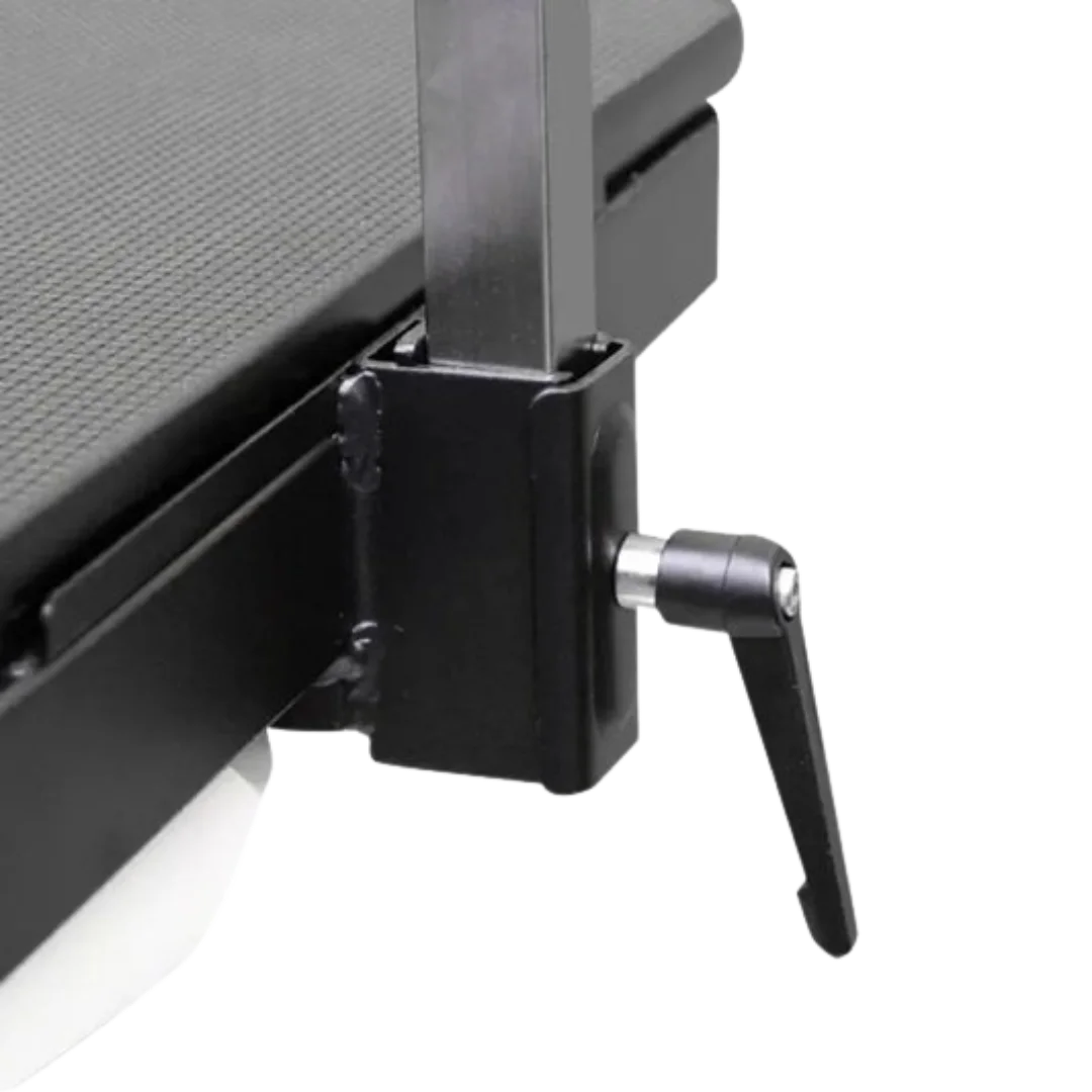 "50"" Dog Grooming 908 Electric Table without Drawer by Waggz","Close-up of table corner clamp with upright grooming arm"