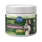 PetAg Dyne Soft Chews Endurance & Vitality,"White supplement jar with green label and dog illustration"
