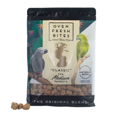 Caitec Oven Fresh Bites Bird Food,"Bird food bag with two parrots and kibble pieces"