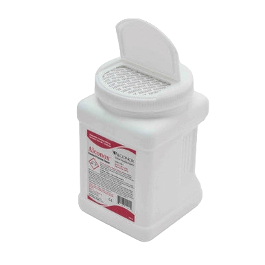 Alconox Detergent,"White canister with flip-top lid and wipes opening"