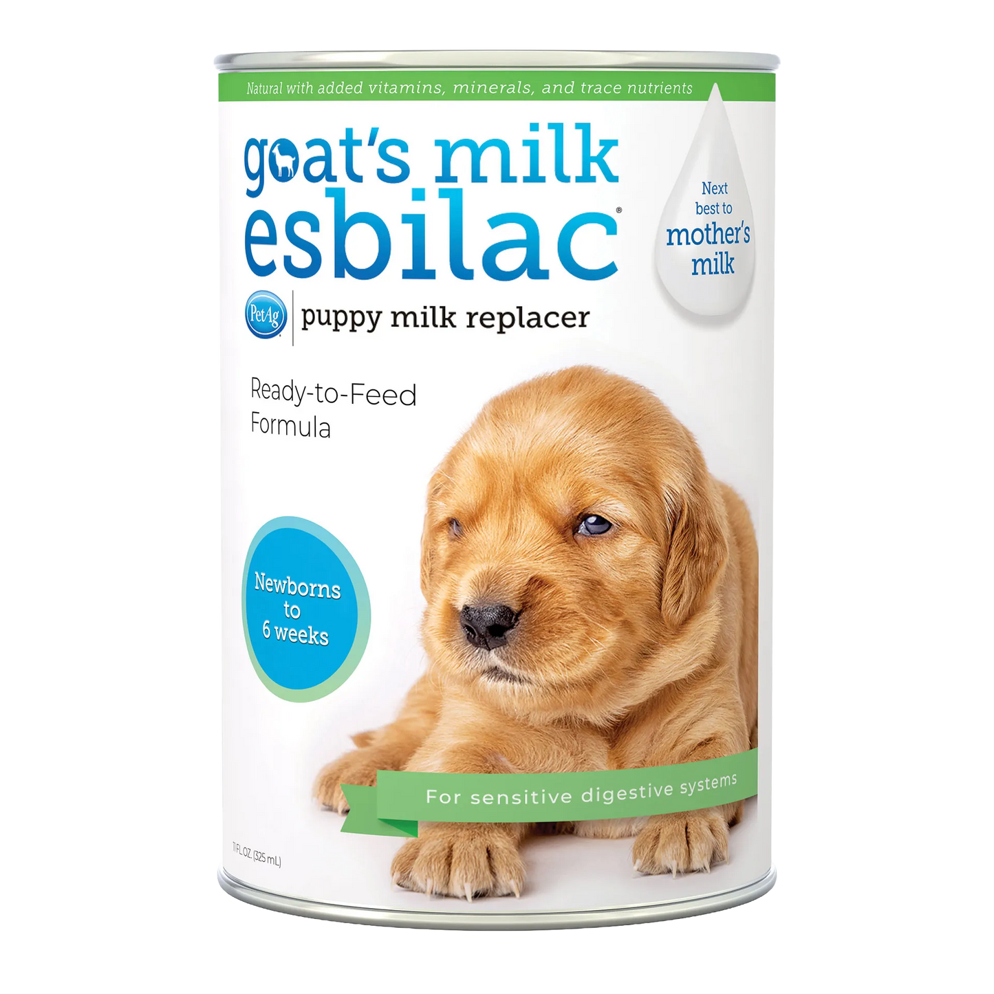Goats Milk Esbilac® Puppies,"Can of puppy milk replacer with puppy image on label"