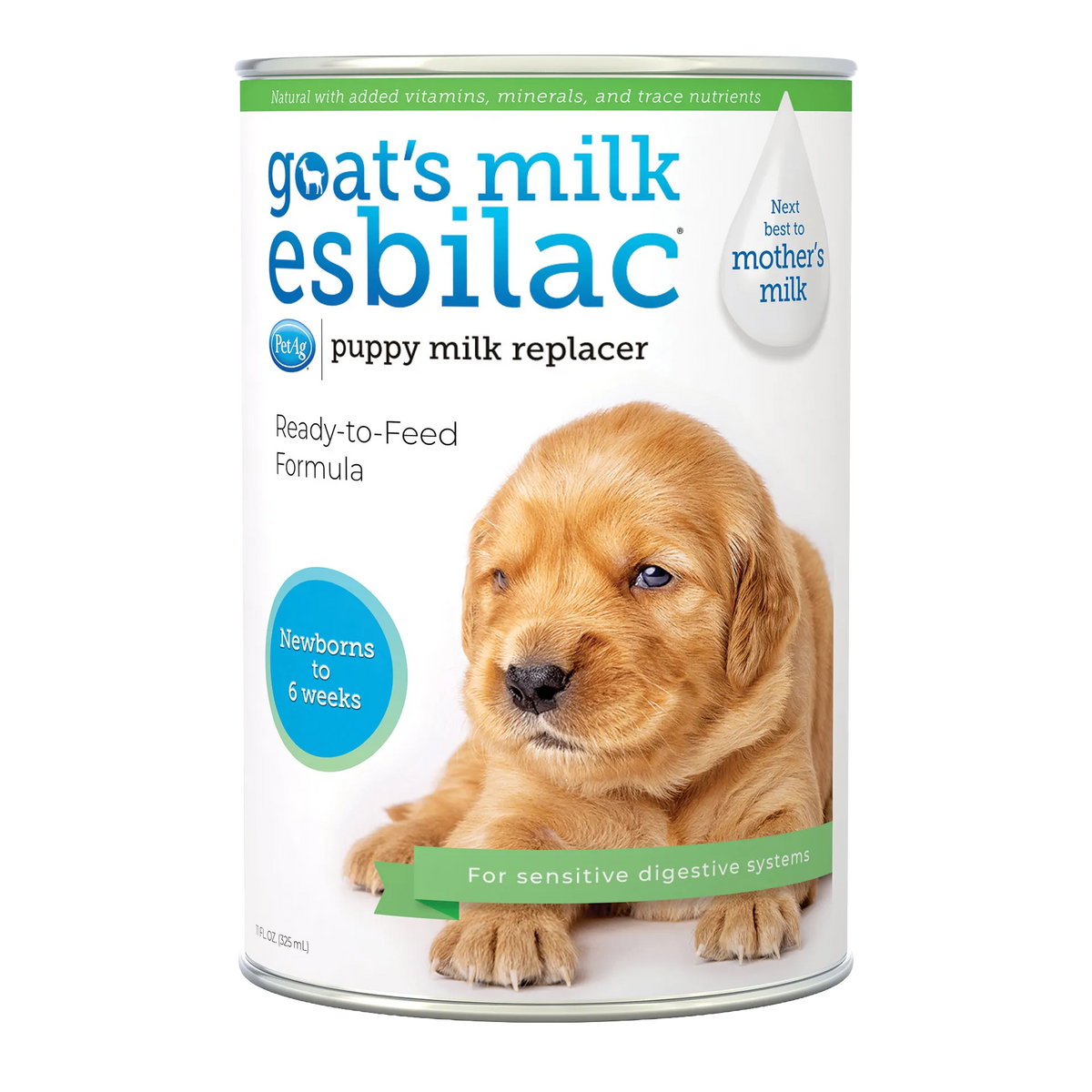 Goats Milk Esbilac® Puppies,"Can of puppy milk replacer with puppy image on label"