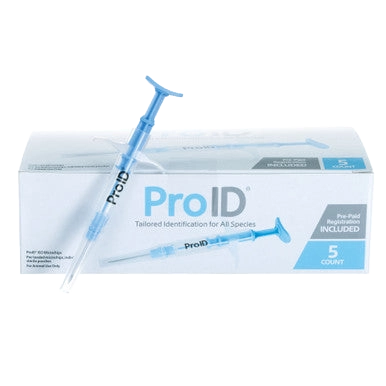 ProID® ISO Microchips,"Blue syringe applicator on product box"