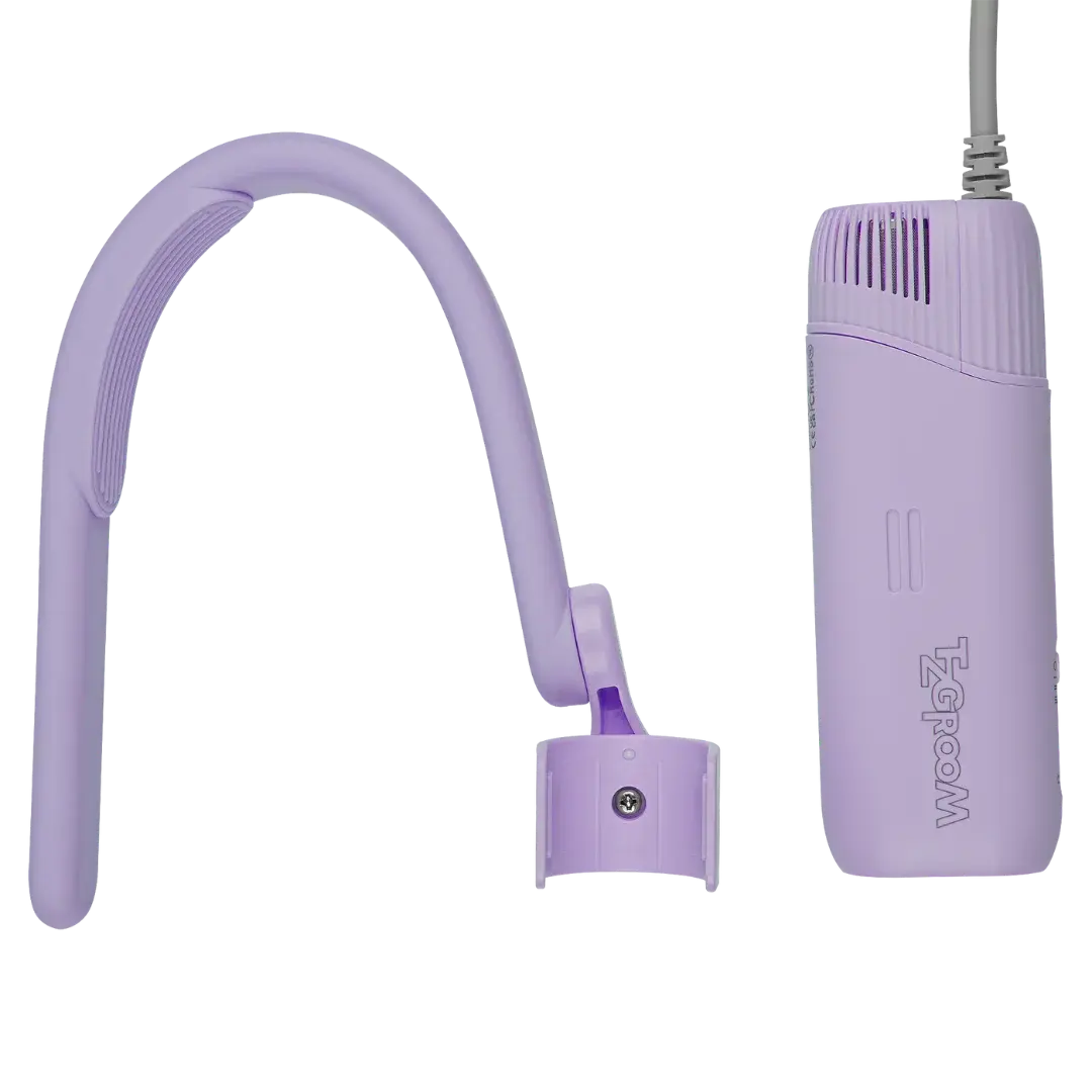 Mini Portable Neck Dryer by TZGroom,"Purple neck dryer with flexible neckband and vented control unit"