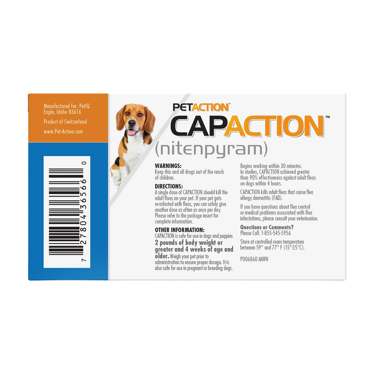 CapAction®,"Back of box with dog image and barcode"