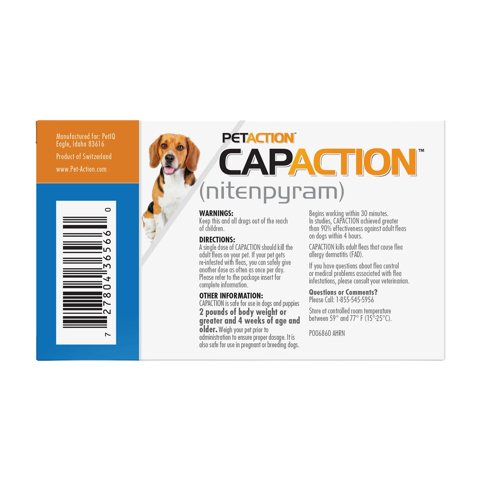 CapAction®,"Back of box with dog image and barcode"