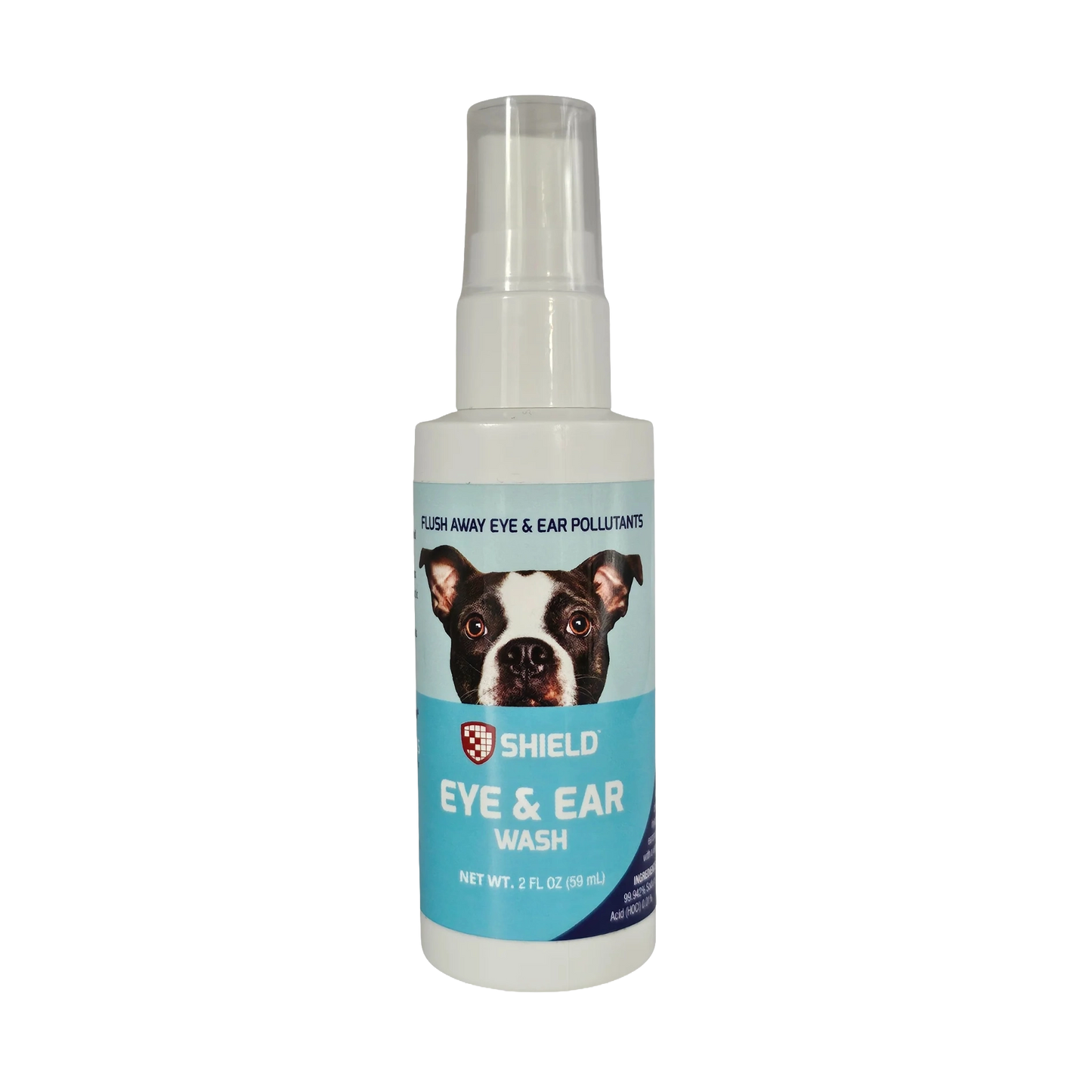 Eye & Ear Wash Spray by Shield,"White spray bottle with clear cap and dog label"