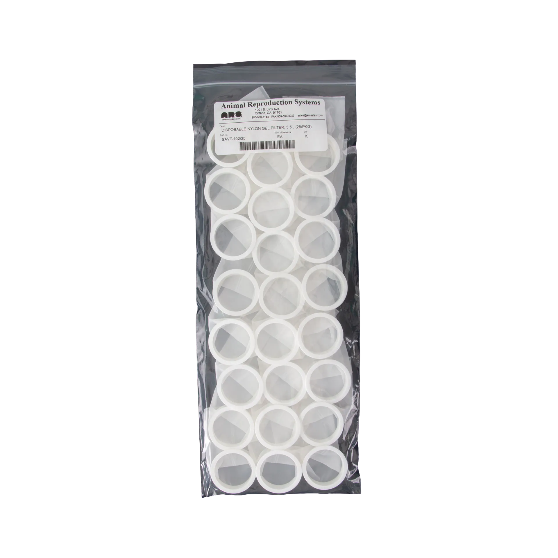 Gel Filters-ARS,"Pack of white ring filters in clear plastic bag"