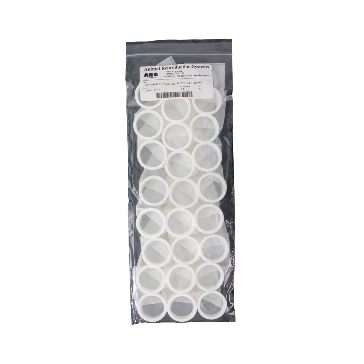 Gel Filters-ARS,"Pack of white ring filters in clear plastic bag"