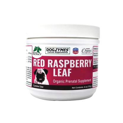 Organic Red Raspberry Leaf Powder,"White plastic supplement tub with screw-top lid, front label view"