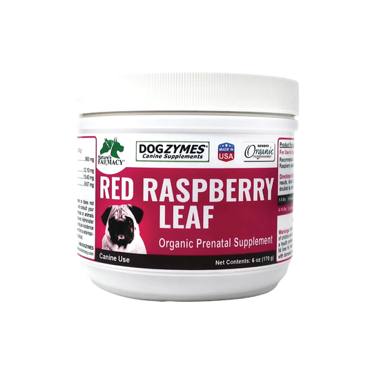 Organic Red Raspberry Leaf Powder,"White plastic supplement tub with screw-top lid, front label view"