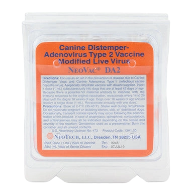 NeoVac® DA2, 25x1 dose,"Orange-labeled vaccine tray pack with clear plastic cover"