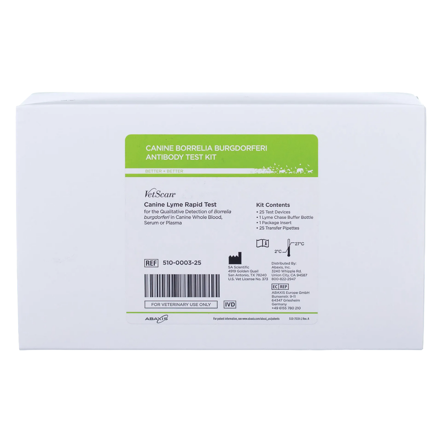 Abaxis VetScan® Lyme Rapid Test Kit,"White test kit box with green front label"