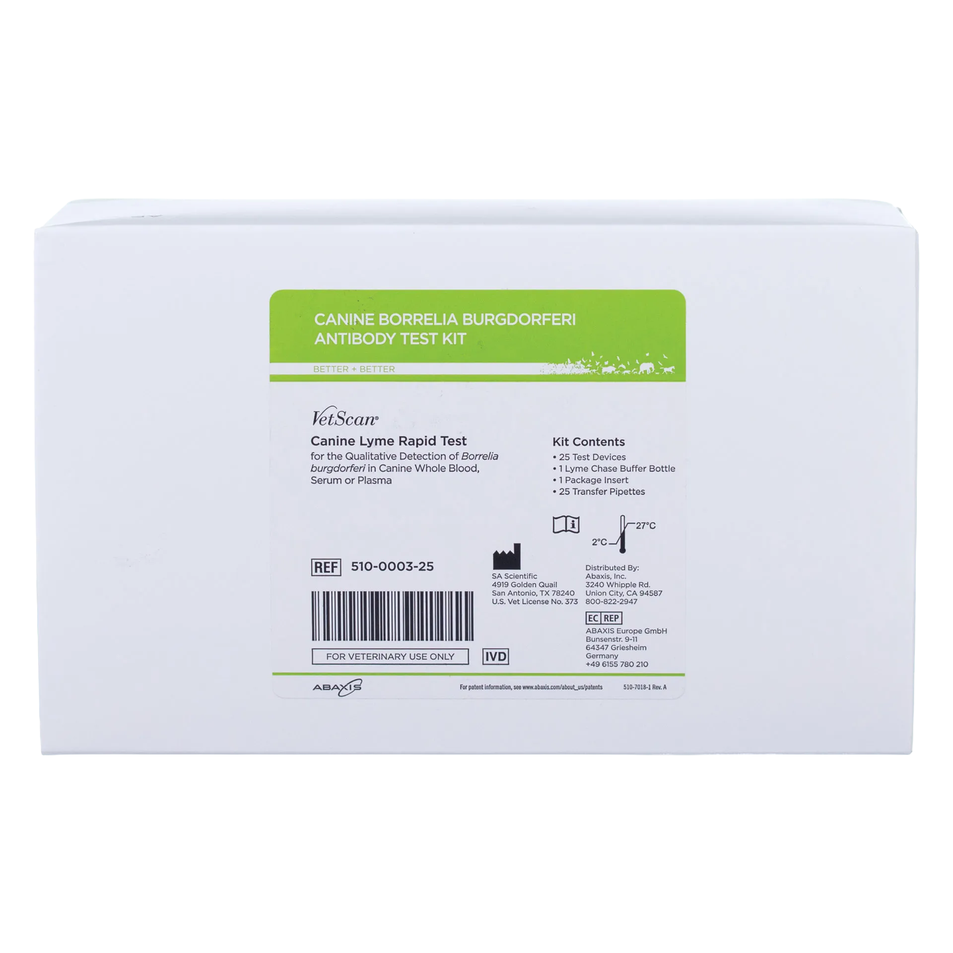 Abaxis VetScan® Lyme Rapid Test Kit,"White test kit box with green front label"
