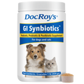 Doc Roy's® GI Synbiotics™,"White supplement tub with dog and cat image and measuring scoop"
