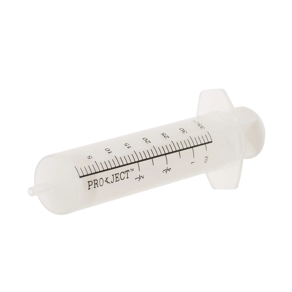 Semen Safe All Plastic Sterile Syringes Luer Slip Tip,"Large clear syringe barrel with plunger and measurement markings"