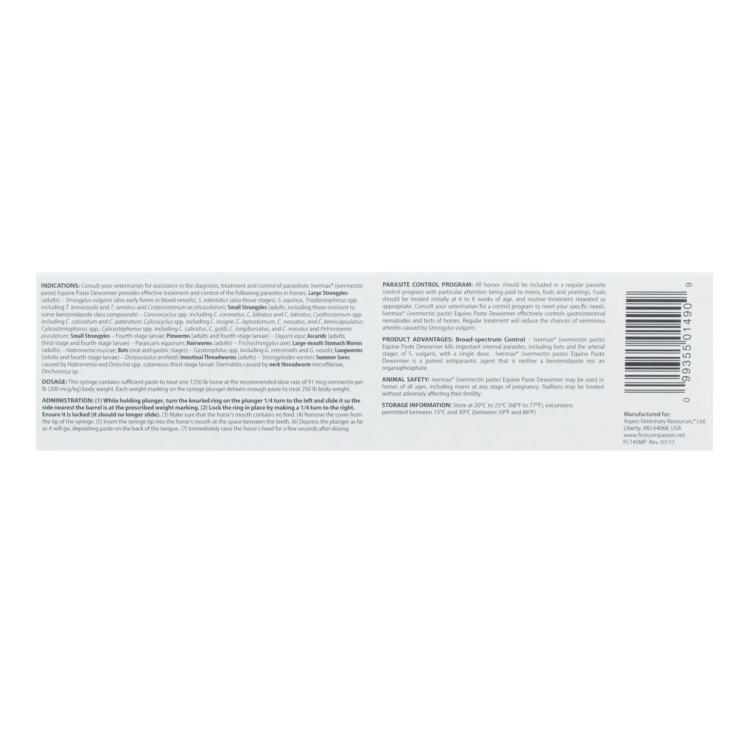 Generic Eqvalan Paste,"Back of product box with directions panel and barcode"