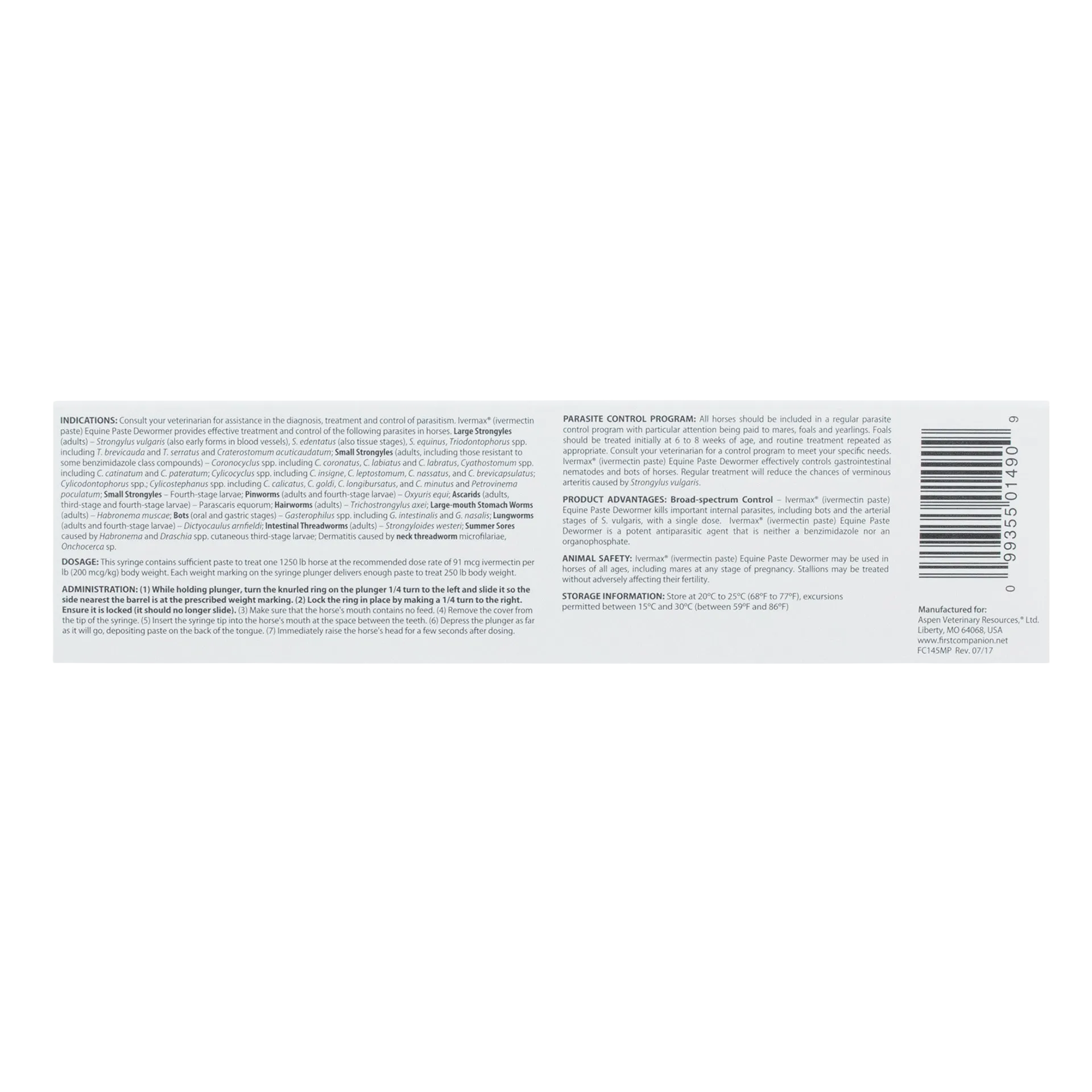 Generic Eqvalan Paste,"Back of product box with directions panel and barcode"