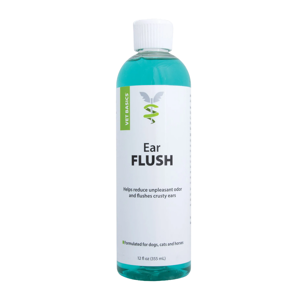 Vet Basics® Ear Flush,"Clear bottle with blue liquid and white screw cap"