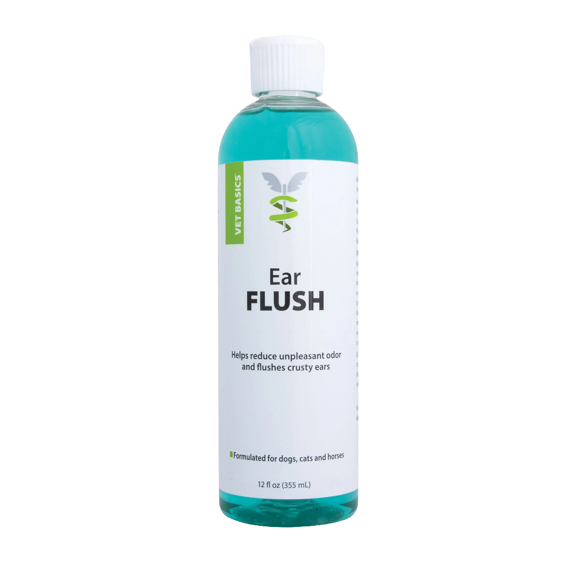 Vet Basics® Ear Flush,"Clear bottle with blue liquid and white screw cap"