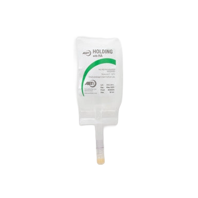 ABT360 Holding Media Adapt with HA,"IV fluid bag with attached tubing and capped connector"