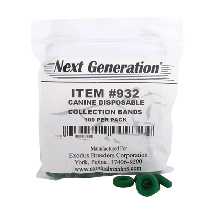 Collection Bands,"White pouch with green rubber collection bands"